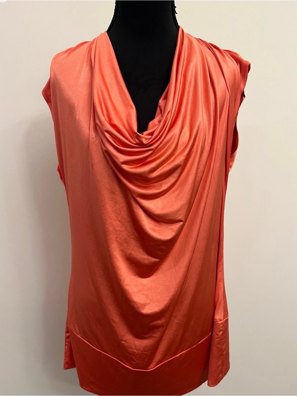 Cache Coral Satin Cowl Neck Shell Top